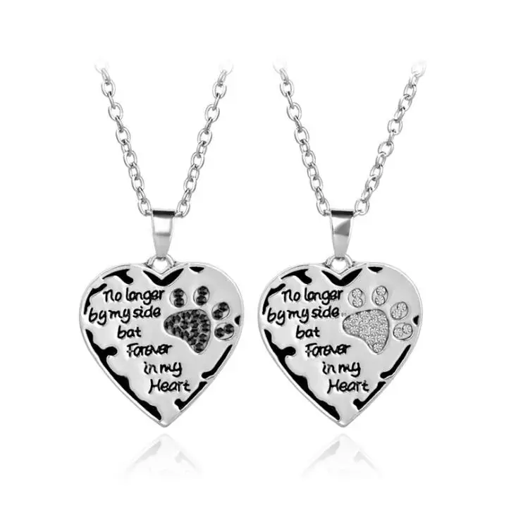 

Simple Hot saying "no longer by my side, but forever in my heart" paw Shape Heart Pendant Necklace for Lovers Special Gift 2019