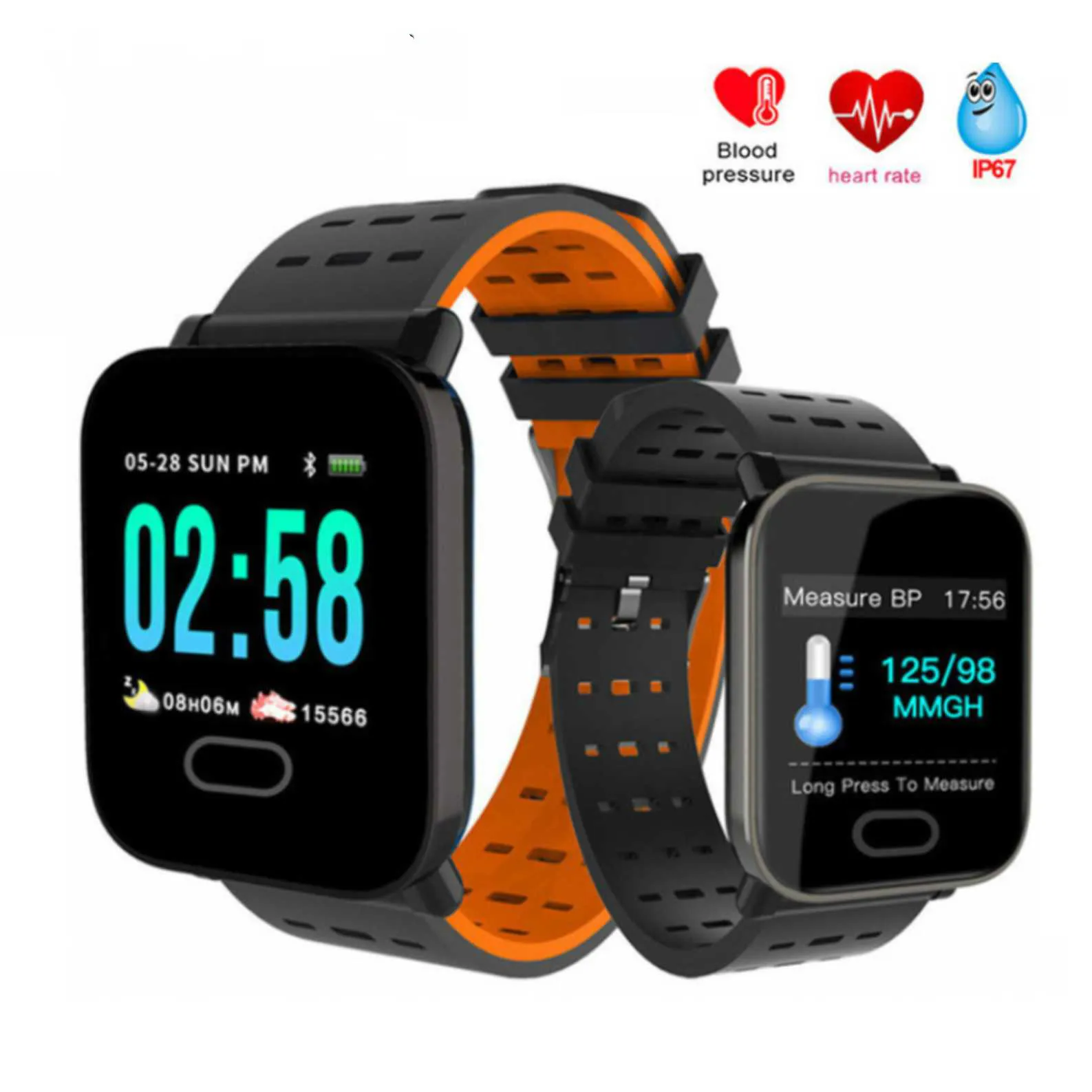 

A6 Smart Watch with Heart Rate Monitor Fitness Tracker Blood Pressure Smartwatch Waterproof For Android IOS PK Q8 V6 S9