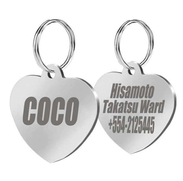

Stainless Steel Heart Dog Tag Customized Cat ID Tags Engraved Personalized Tag In Pet Collars For Dog And Cat Free Engraving