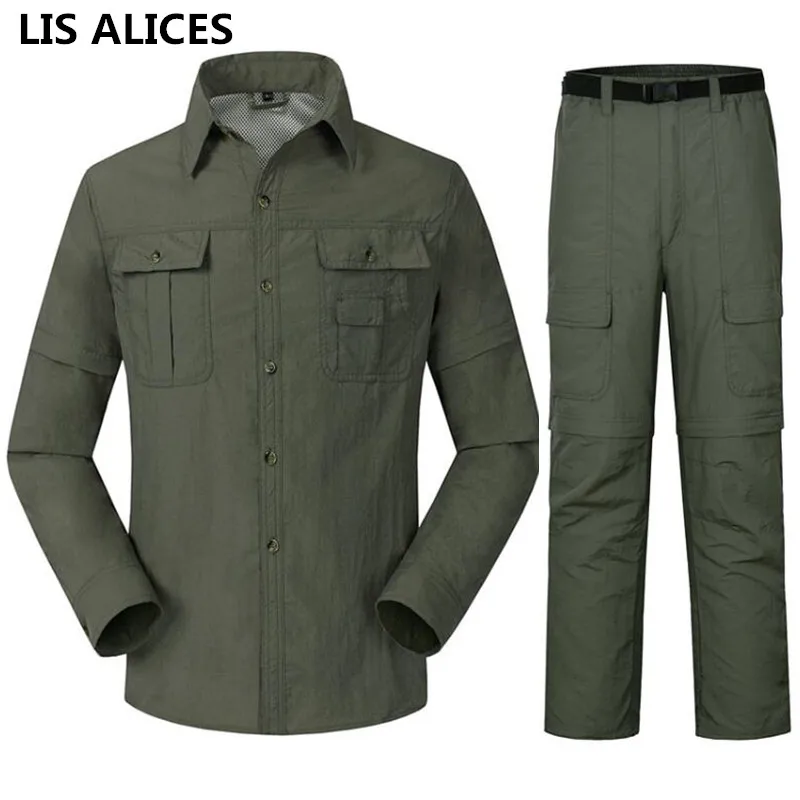 

LIS ALICES New Men's Army Clothing Spring Military Shirt Quick Dry Tactical Shirt And Pants Summer Removable Long Sleeve Shirts
