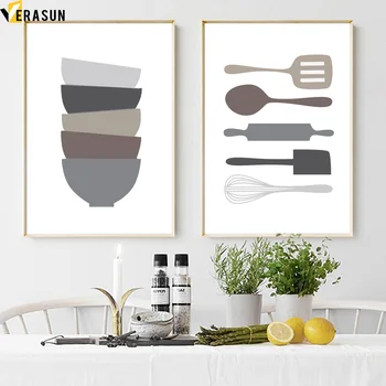 

Cartoon Bowl Spoon shovel Posters And Prints Wall Art Canvas Painting Nordic Poster Wall Pictures For Living Room kitchen Decor