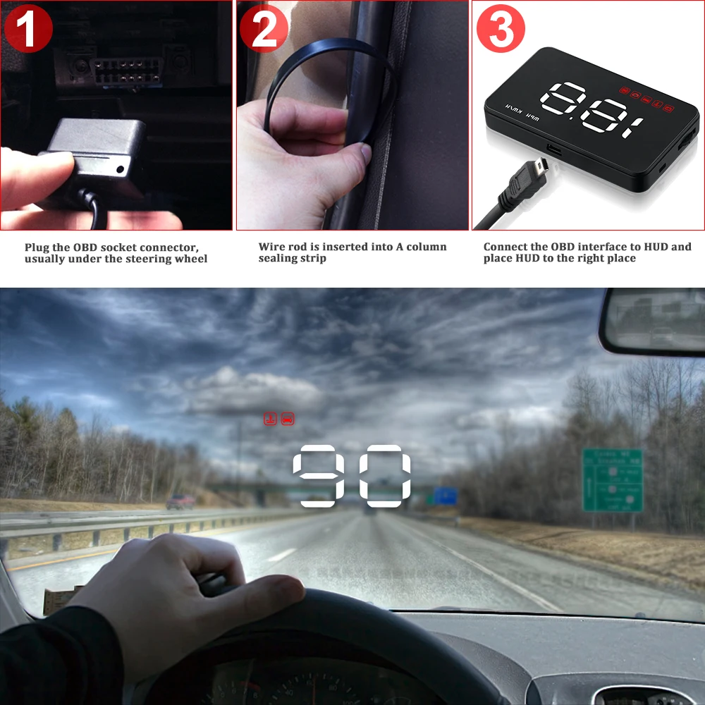 HUD OBD2 разъем автомобильного компьютера Скорость проектор Цифровой Скорость ometer Дисплей расход топлива Температура датчик