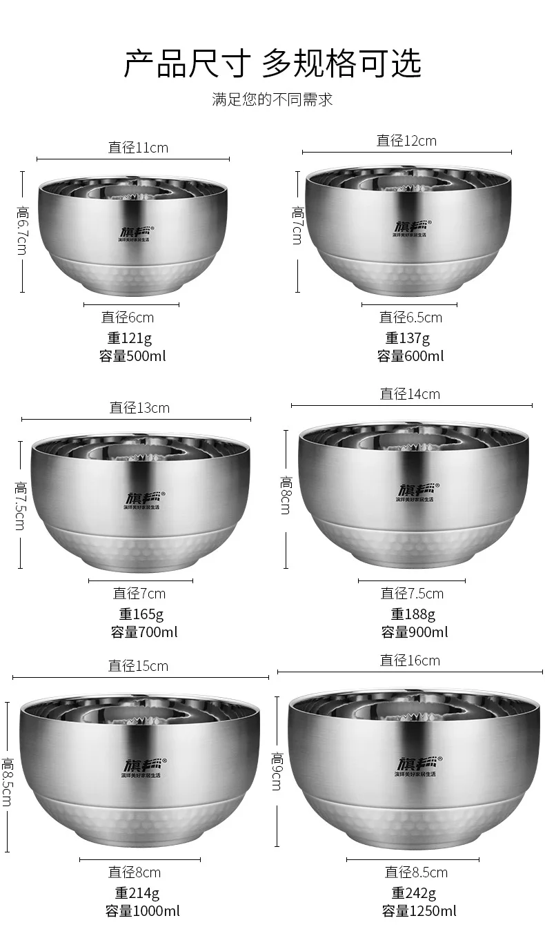 Глубокая утолщенная чаша из нержавеющей стали 304, двухслойная теплоизоляция, анти-обжигание и анти-падение риса, детская чаша