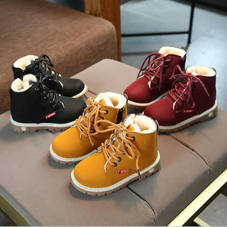 

Hot SALE Children Honorable Leather Shoes Boys Fashion Boots Autumn Winter Side zipper Gentleman Martin Boots Girls Flat Shoes