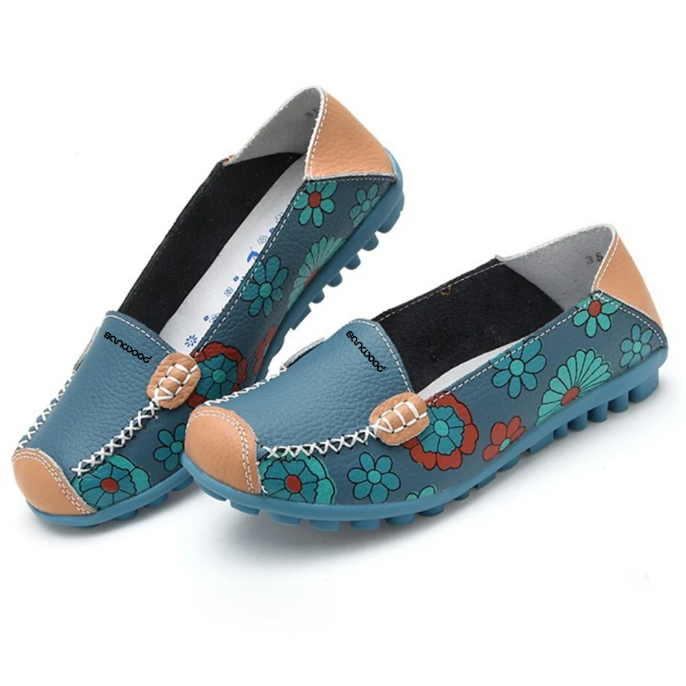 Women Faux Leather Flat Heel Casual Flower Pattern Loafer ...