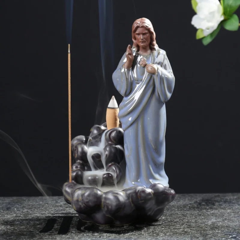Христианская керамическая горелка для благовоний с обратным потоком курильница Иисуса разворот дыма Копченый подарок Креативный Девы Марии ценсер домашний декор