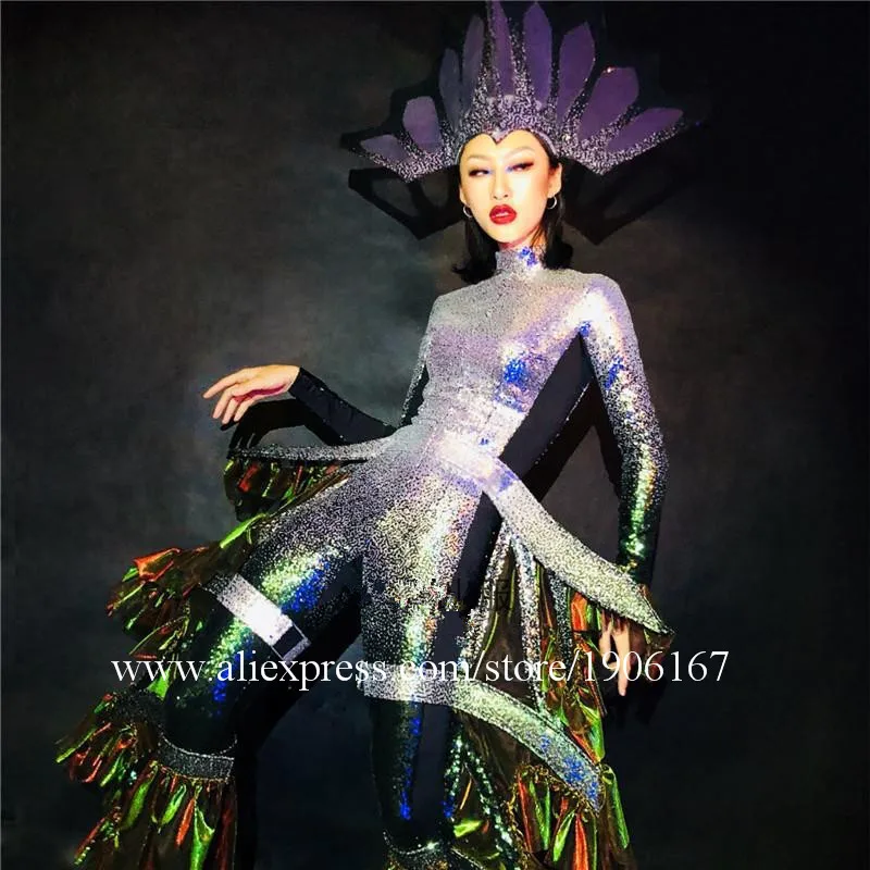 Dance team fluorescent show gradient color ocean party stage dance green dragon costume atmosphere costume2