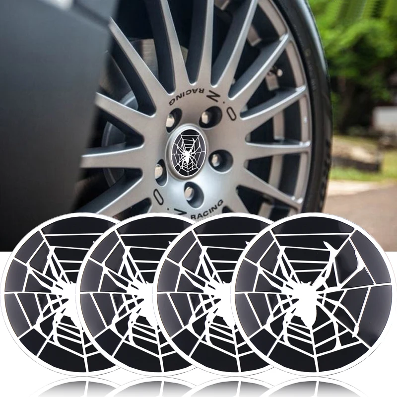 

4PCS Car Styling Spider Logo Pattern Emblem Auto Wheel Center Hub Cap Aluminium Badge Decals Spiderman decoration Stickers