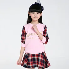 Kids Clothing Set 2-13years Girl Plaid Skirt And Patchwork Blouse Set Private Girls 2Pcs Set Linen Baby Girl’s Set