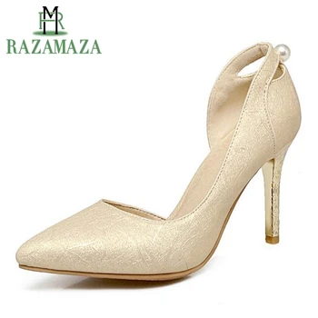 

ZALAVOR Plus Size 30-48 Pointed Toe High Heels Shoes Women Slip On Crystal Thin Heel Pumps Women Fashion Party Office Footwear