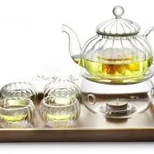 5 шт./лот, термостойкие стеклянные пумкины, чайник 600 мл+ 4 стеклянные чайные чашки с двойными стенками 50 мл, набор без подогревателя JO 1052