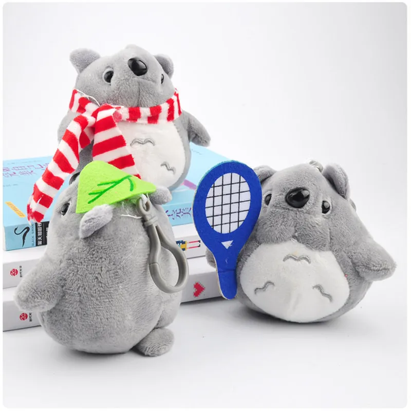 2017 Movie My Neighbour Totoro Plush Pendants Toys Small Cute Anime Cartoon Leaves Scarf Totoro Cat Key Bag Pendants Doll 12pcs 10cm (8)