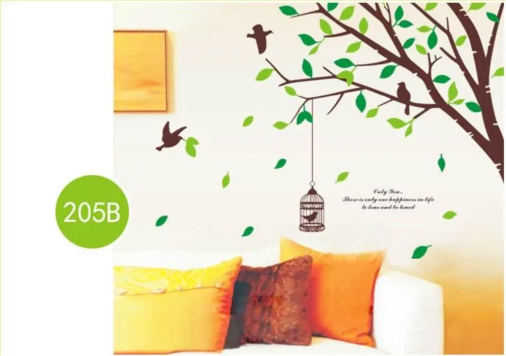 Brown cage tree Green leaves wall sticker