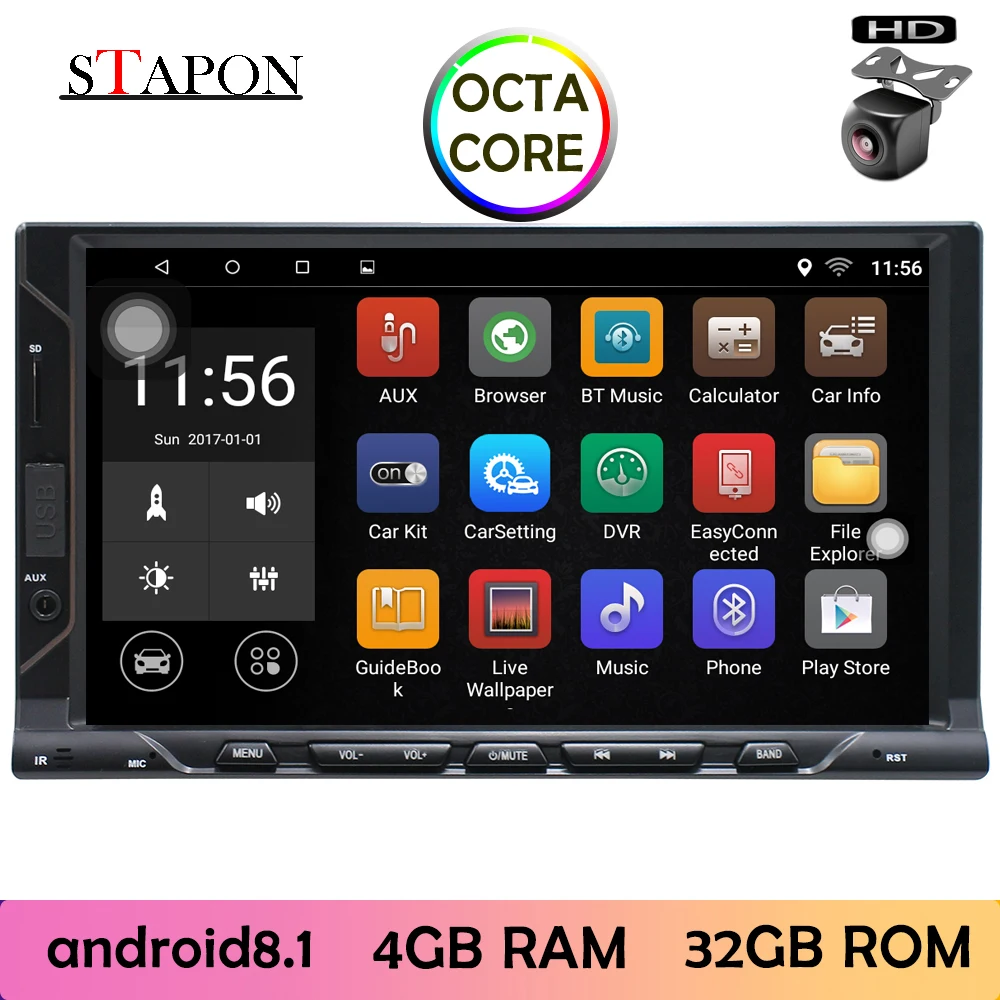 

STAPON 7inch IPS Android8.1 4GRAM OCTA CORE car multimedia DVD MP5 WiFi Bluetooth GPS RDS FM steering 7108