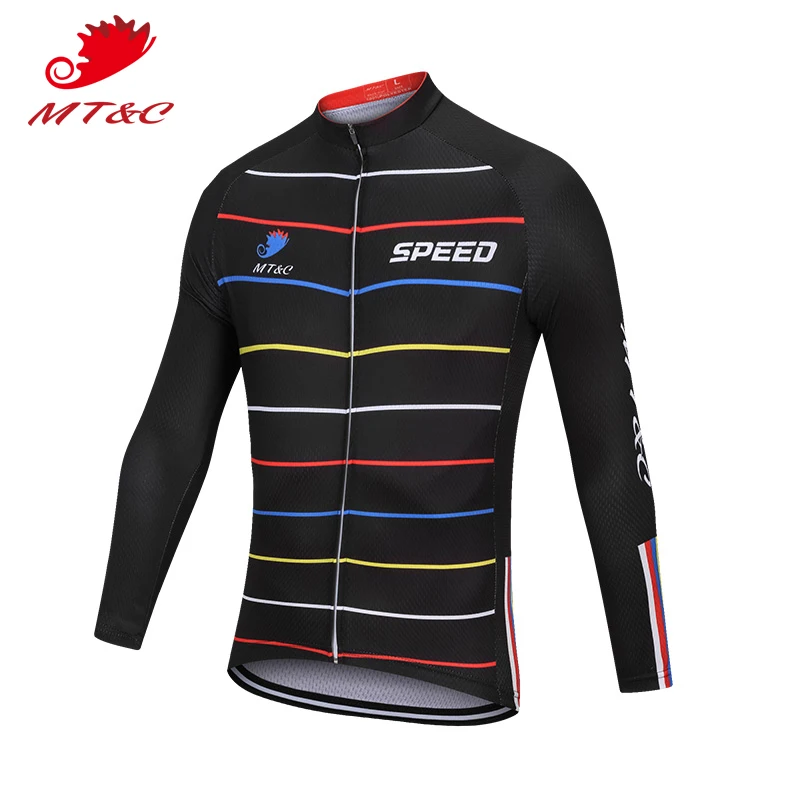 

MT&C Cycling Jersey Black Stripe Zipper Breathable Clothes Quick Dry Bicycle Spring Autumn Outdoor Sportswear Pro Teams Clothes