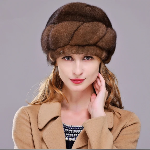 Cheap HM007 Real genuine mink  fur hat  winter women's warm caps whole piece mink fur hats