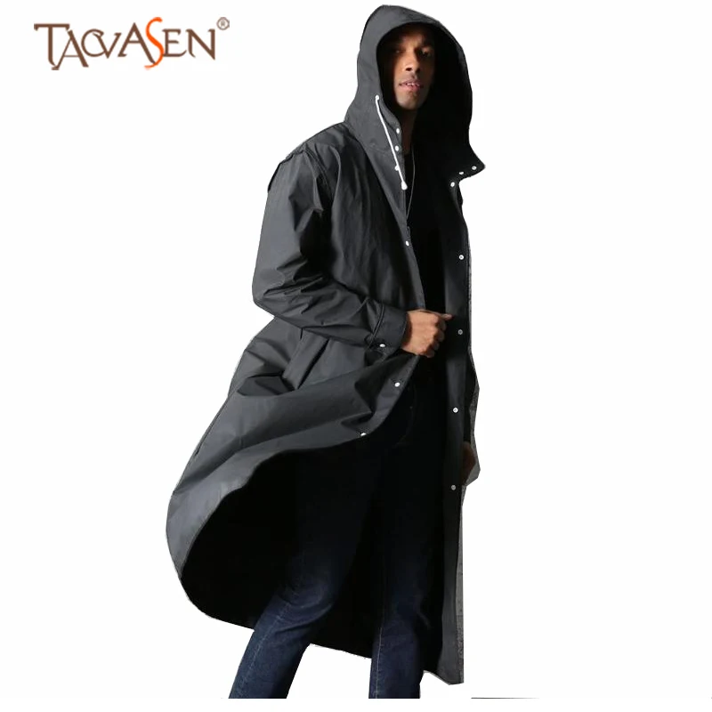 

TACVASEN Rain Jacket Men Long Outdoor Waterproof Climbing Jacket With Pocket Adult Hiking Rain Jacket Windproof Hooded Rainwear