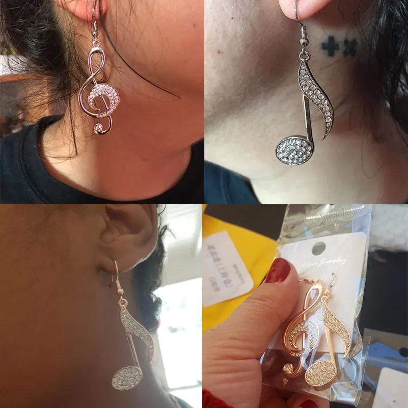 Серьги-подвески с большой музыкальной нотой женские, элегантные серьги с золотыми нотами с кристаллами и геометрическим дизайном, асимметричная цветная бижутерия, подарок 2019 (art.: 7ac8a288b) - 7ac8a288b