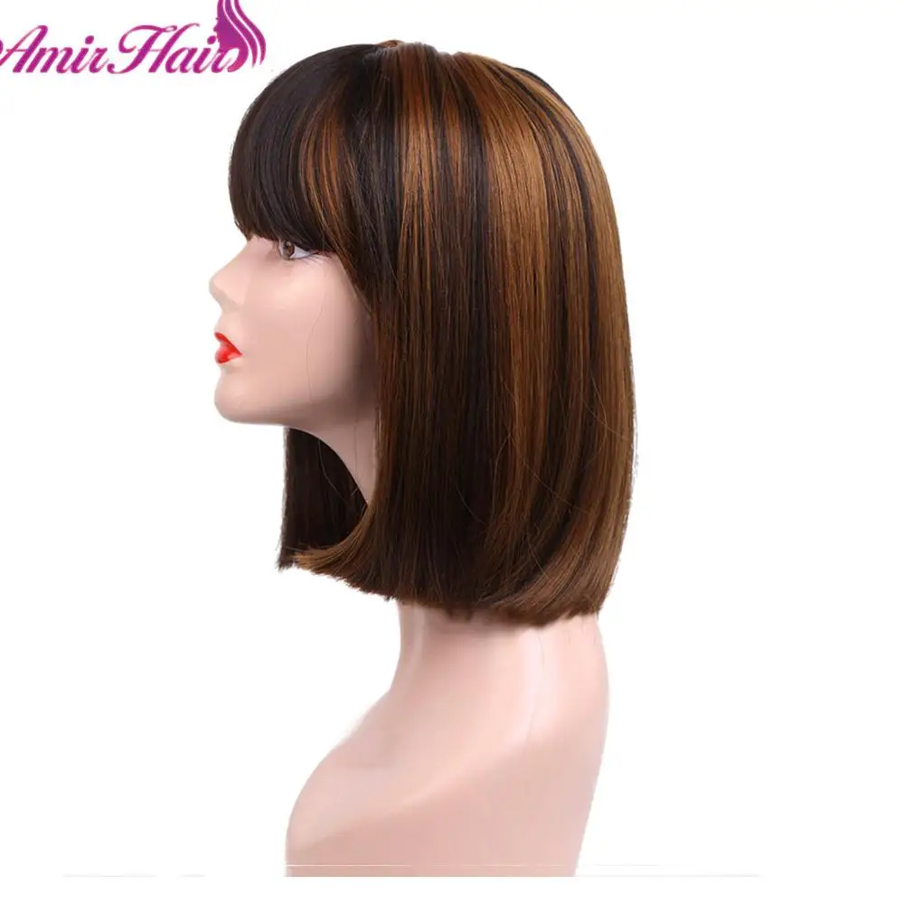 Амир прямые волосы боб парики короткие синтетические волосы парики для черных женщин высокая температура волокно черный, коричневый бордовый цвета