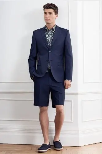 

New Blue Wedding Men Suit With Short Pants Fashion Elegant Business Terno Masculino Mens Summer Groom Wear Suits Sets