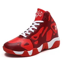 Баскетбольная обувь для мальчиков; Высокие Детские уличные спортивные кроссовки; обувь; цвет черный, красный; Детские кроссовки со шнуровкой; спортивные кроссовки