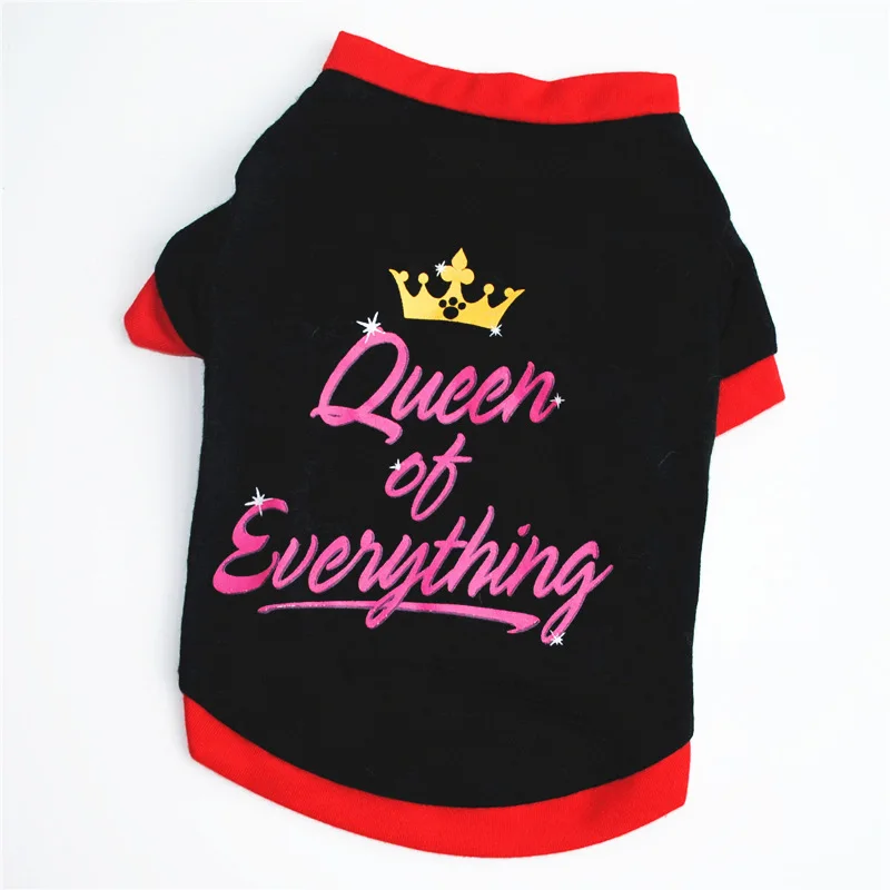 

Black Letter Print QUEEN Dog Vest Breathable Spring and Summer Cotton T-shirt for Small Dog Teddy Bomei Poodle Dog Tops