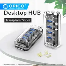 ORICO Настольный Прозрачный USB 3,0 концентратор 4 порта 5 Гбит/с высокоскоростное зарядное устройство для мобильного телефона Windows Mac Linux ноутбук ПК