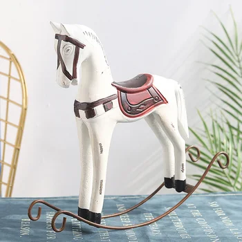 

Creative European Decoration Statue Wood Hemp Rope Rocking Horse Handmade Gift Home Decoration Accessories Horse Ornament