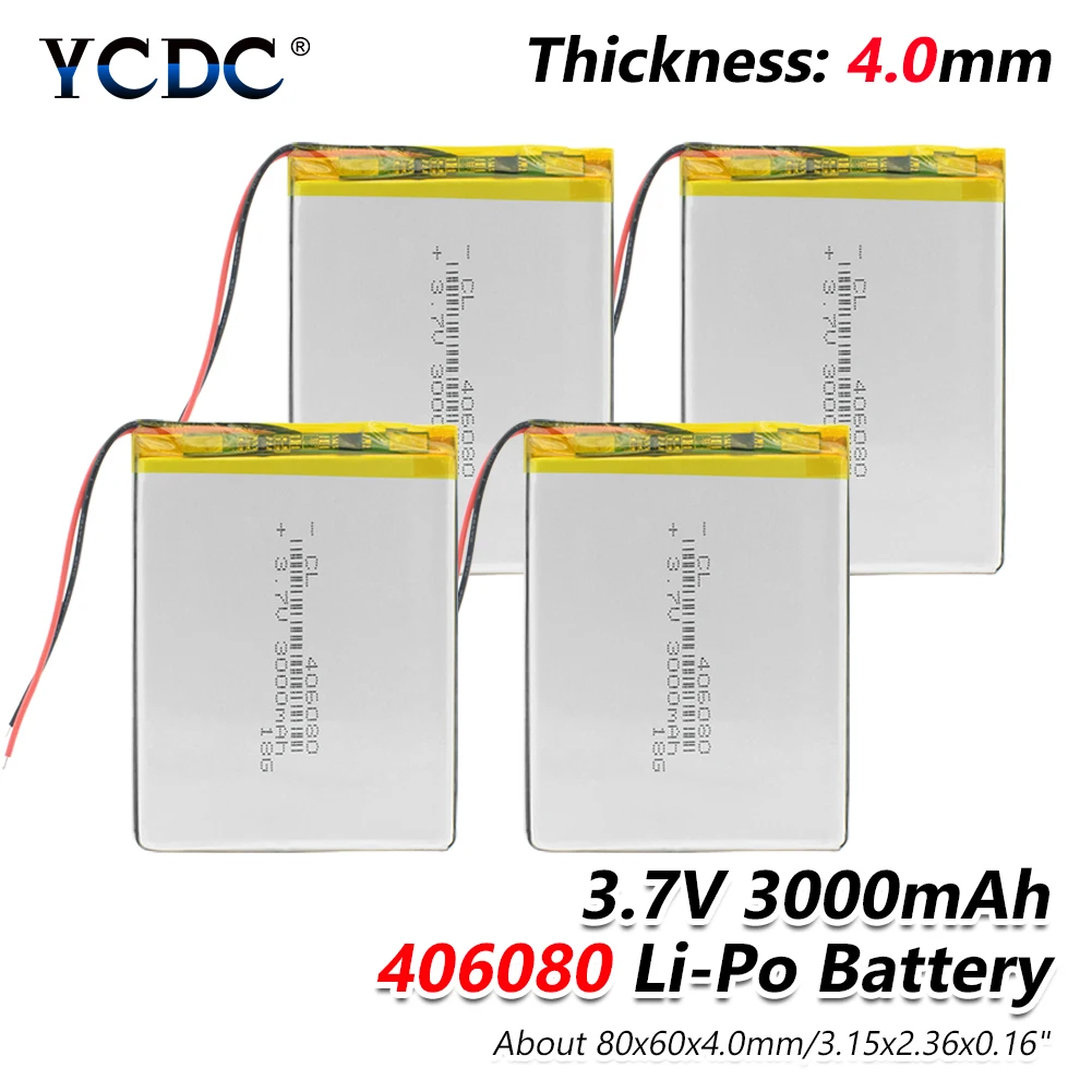 1/2/4 шт 3,7 V 3000mAh литий-полимерный аккумулятор li-Po Перезаряжаемые Батарея 406080 для планшета gps Мощность банк высокое качество