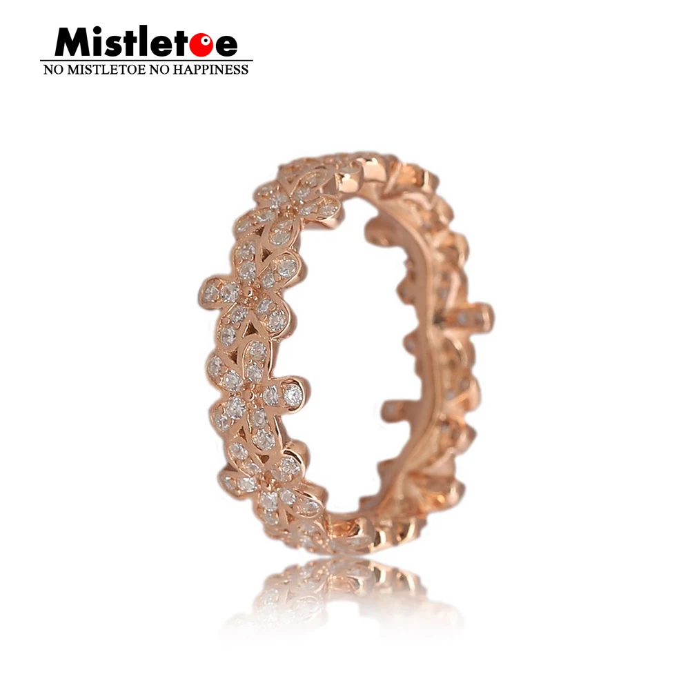 

Genuine 925 Sterling Silver Dazzling Daisy Ring, Rose & Clear CZ Compatible with European Jewelry Gold-color