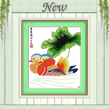 

Mandarin ducks playing in the water Counted Printed on canvas Needlework Kits DMC Embroidery Sets 14CT 11CT Chinese Cross Stitch