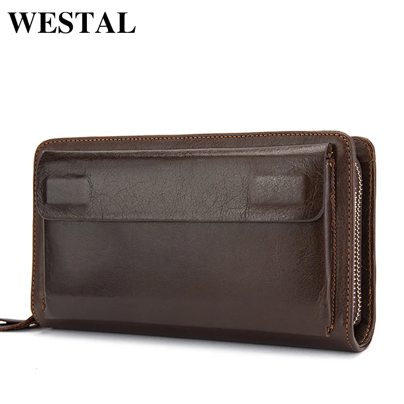 WESTAL Double Zipper Money Clip Wallet Clutch Bag Men s font b Purses b font Genuine