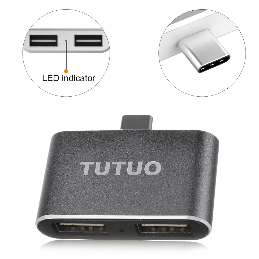 TUTUO usb type C to USB-A 2,0 конвертер OTG адаптер алюминиевый сплав type-C концентратор для MacBook/Chromebook Pixel/мобильных телефонов(серый