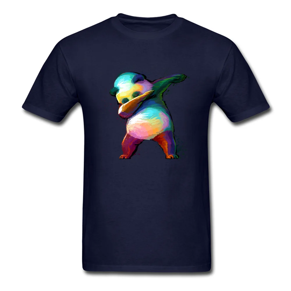 Round Collar Dabbing Panda 100% Cotton Fabric Men's Tshirts Geek Short Sleeve Tees New Arrival Birthday Tees Wholesale Dabbing Panda navy