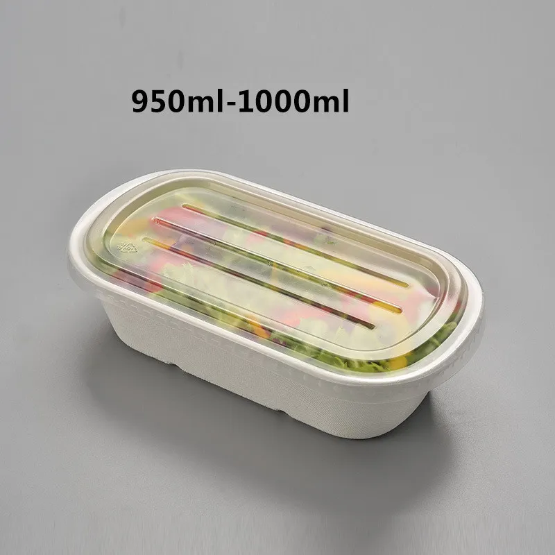 500x одноразовая коробка Compostable Bagasse Biode класс пищевой экологичный вынос для переноски Take-out Ланч-бокс чаша PP крышки