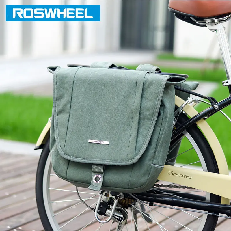 ROSWHEEL Retro Canvas Bicycle Carrier Bag 20L Rear Rack Trunk Bike