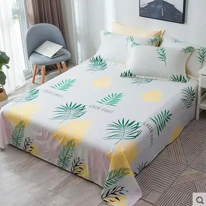 Leaves 1pc Cotton Sheet Bed Sheet Flat Sheet Bed Cover for 1.2m 1.5m 1.8m 2.0m Bed W/O Pillowcases