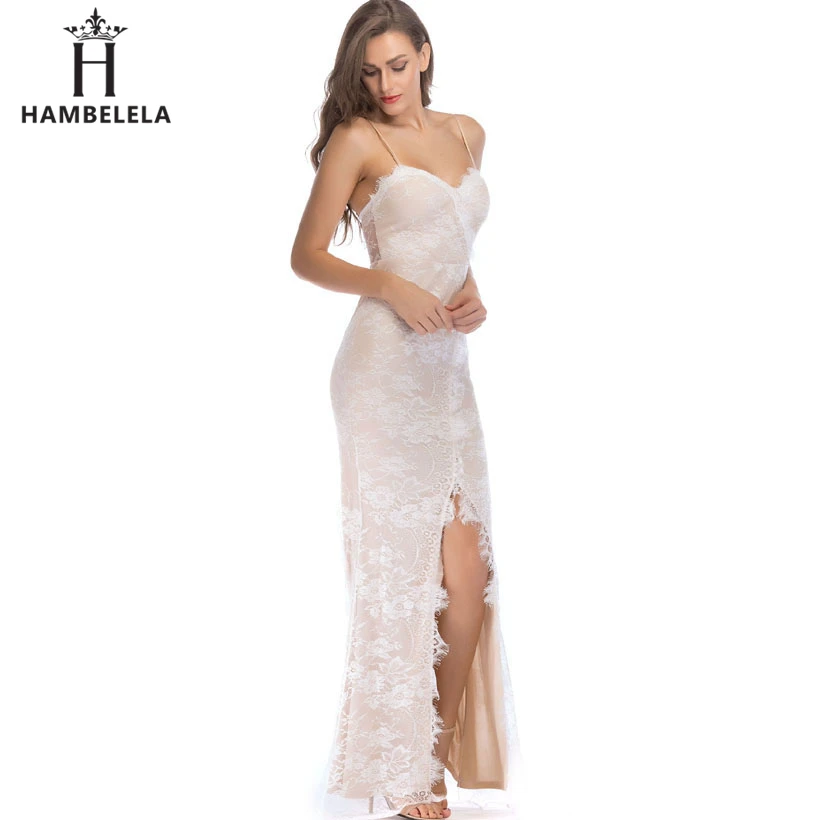 HAMBELELA Backless Strapless Spaghetti Sexy Lace Dress Elegant 2019 Summer High Split White Dress Women Maxi Long Dress Vestidos (3)