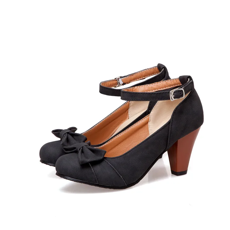 MoonMeek/Лидер продаж года; новая обувь; женские туфли-лодочки с круглым носком и пряжкой; женская обувь; элегантные женские туфли на высоком каблуке для выпускного; женская обувь размера плюс - Цвет: Черный