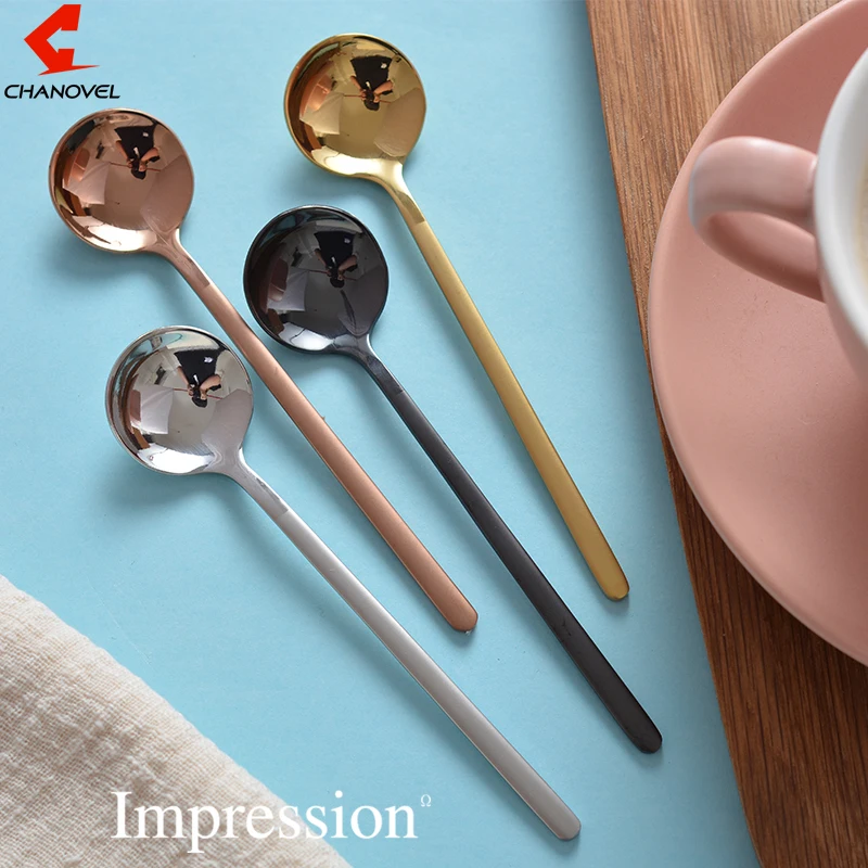 

CHANOVEL 1PCS 13CM Colourful Spoons Korea Soup Spoon Long Handle Gold Spoon Set for Ice Cream coffee tableware