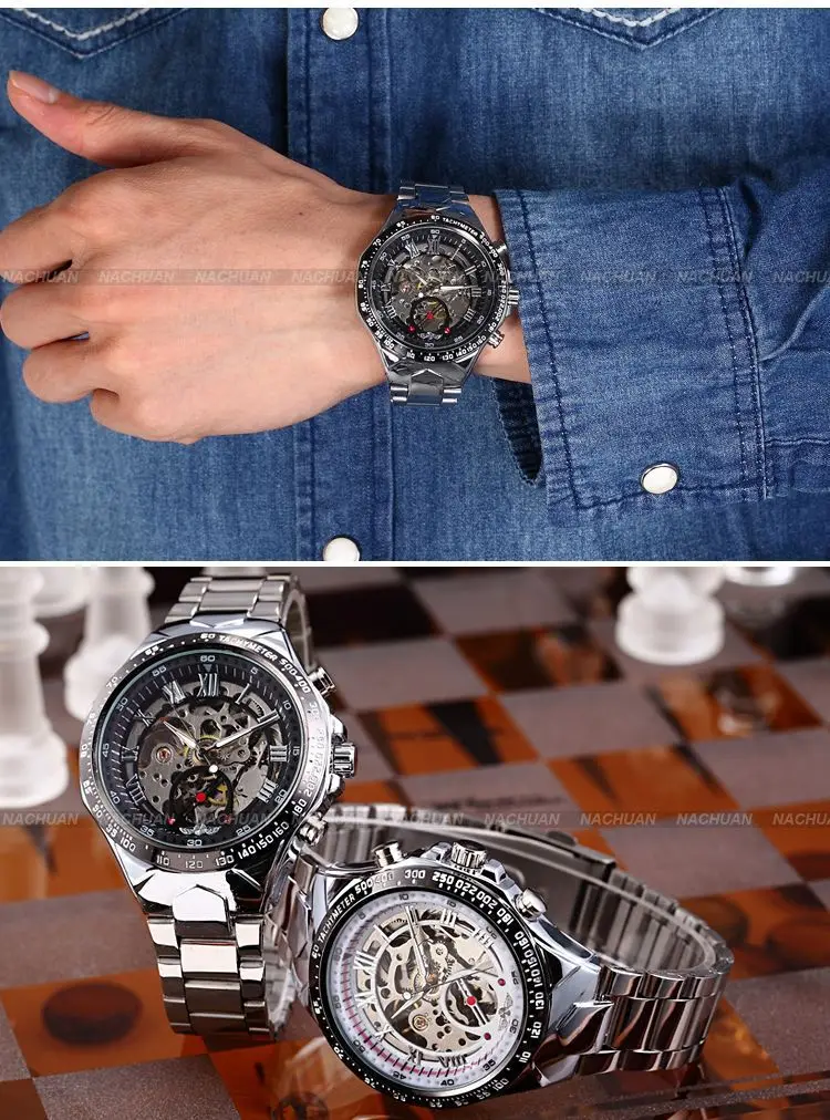 Winner mens watches top brand luxury Full Steel Skeleton Automatic Mechanical Watch men relojes clock men Relogio Masculino