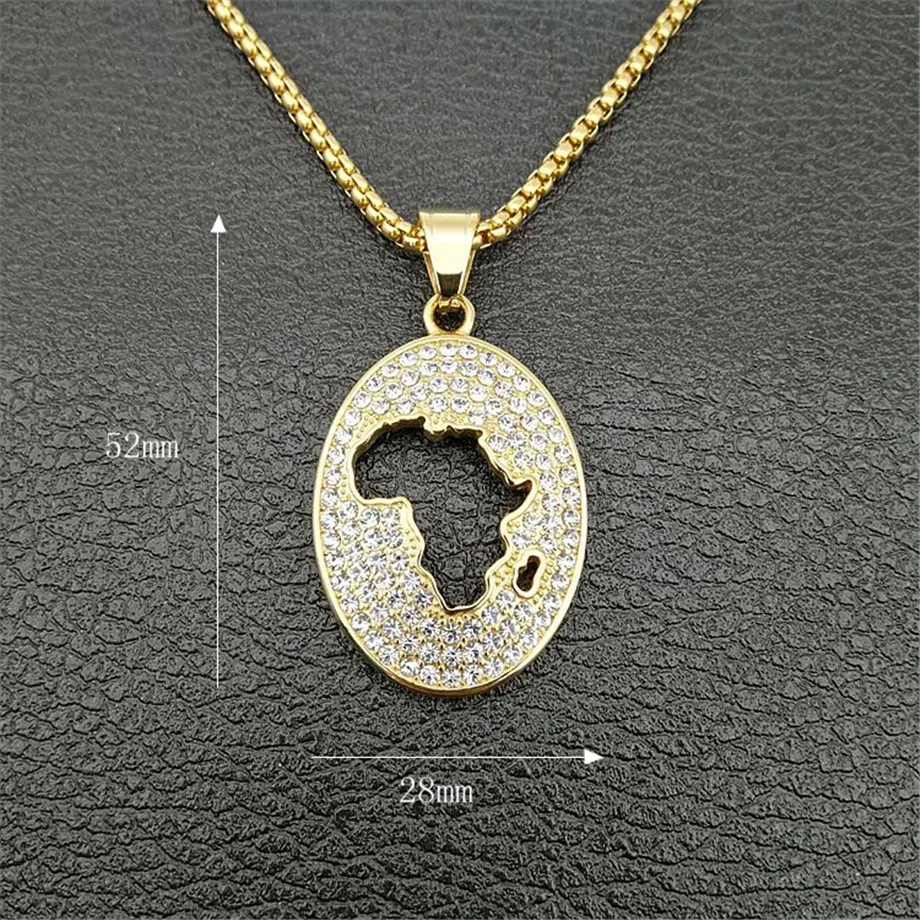 Kebaner Afrika Charm Hip Hop Schmuck afrikanischen Karte Anhänger Halskette für Frauen Herren Platin/vergoldet 