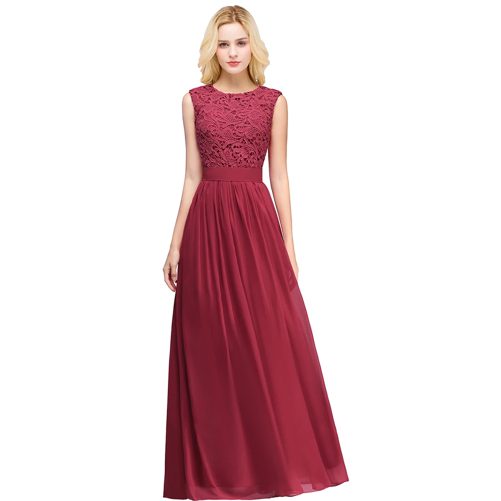 Long Bridesmaid Dresses Burgundy Pink Chiffon Scoop Neck Sleeveless Wedding Party Guest Gown robe demoiselle d'honneur