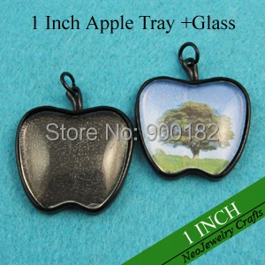 

1 inch Black Apple Pendant Tray, Apple Cabochon Setting and Matching Glass Cabochon 200 Sets (200 Pendants + 200 glass)