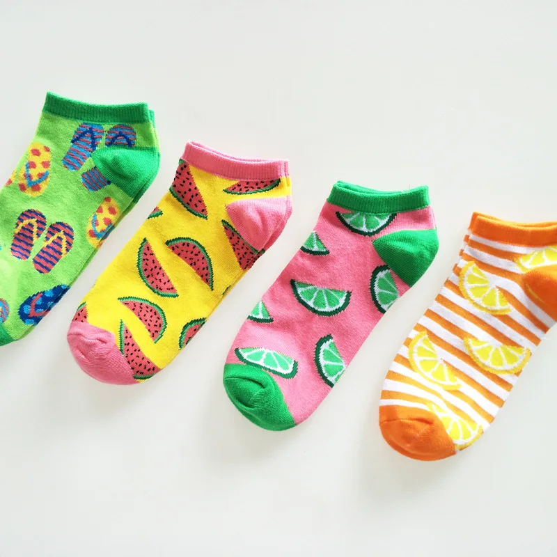 

Cartoon pattern watermelon lemon art socks fruit kawaii ankle happy short casual Spring summer color stopki skarpetki damskie
