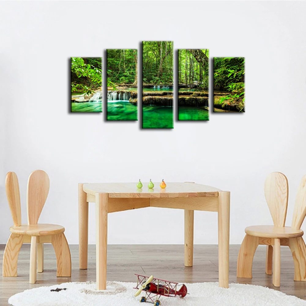 Печатные плакаты на холсте, домашний декор, 5 шт., натуральные картины с изображением водопада, настенные художественные пейзажи, модульные картины для гостиной, NoFrame