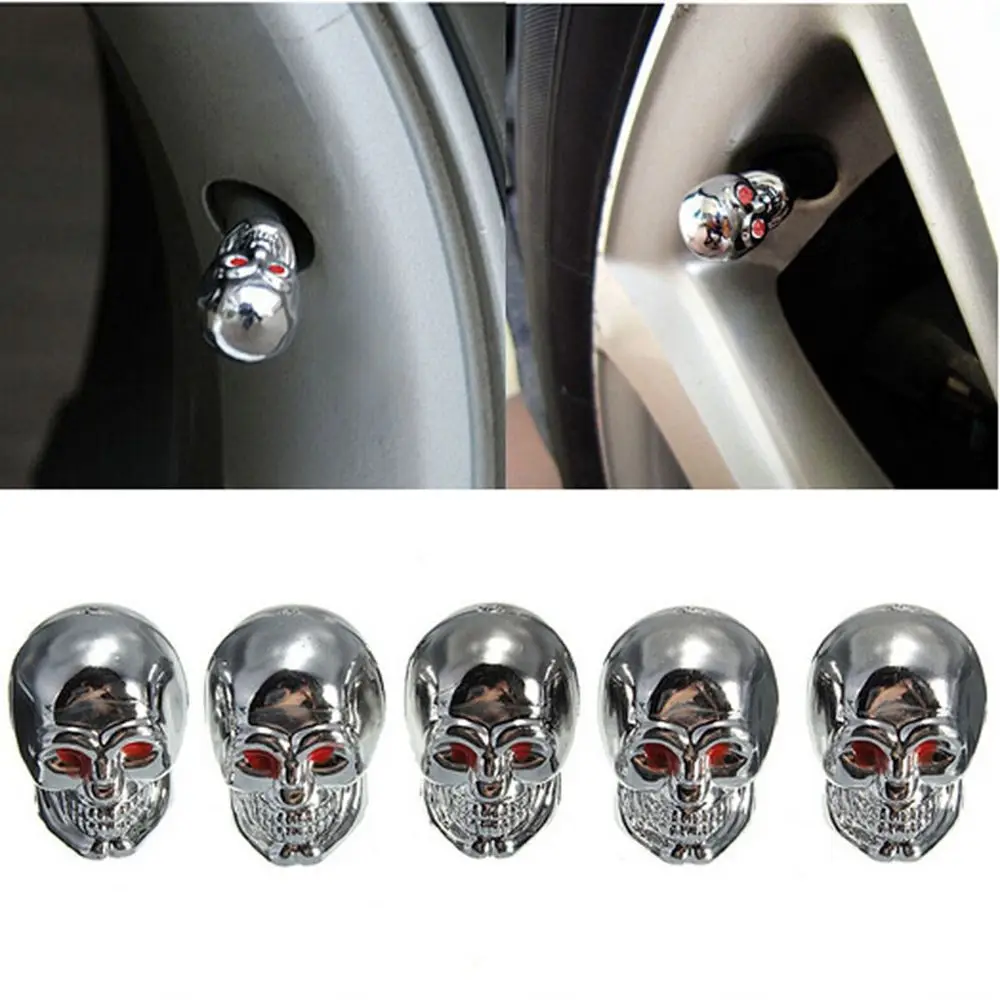 5Pcs Universal Car Auto Skull Wheel Tyre Tire Stem Air Valve Caps Dust Covers Car Styling