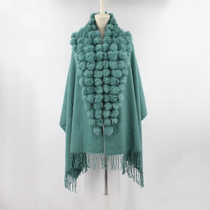100% sheep fur cashmere shawl with real rabbit fur balls (12)