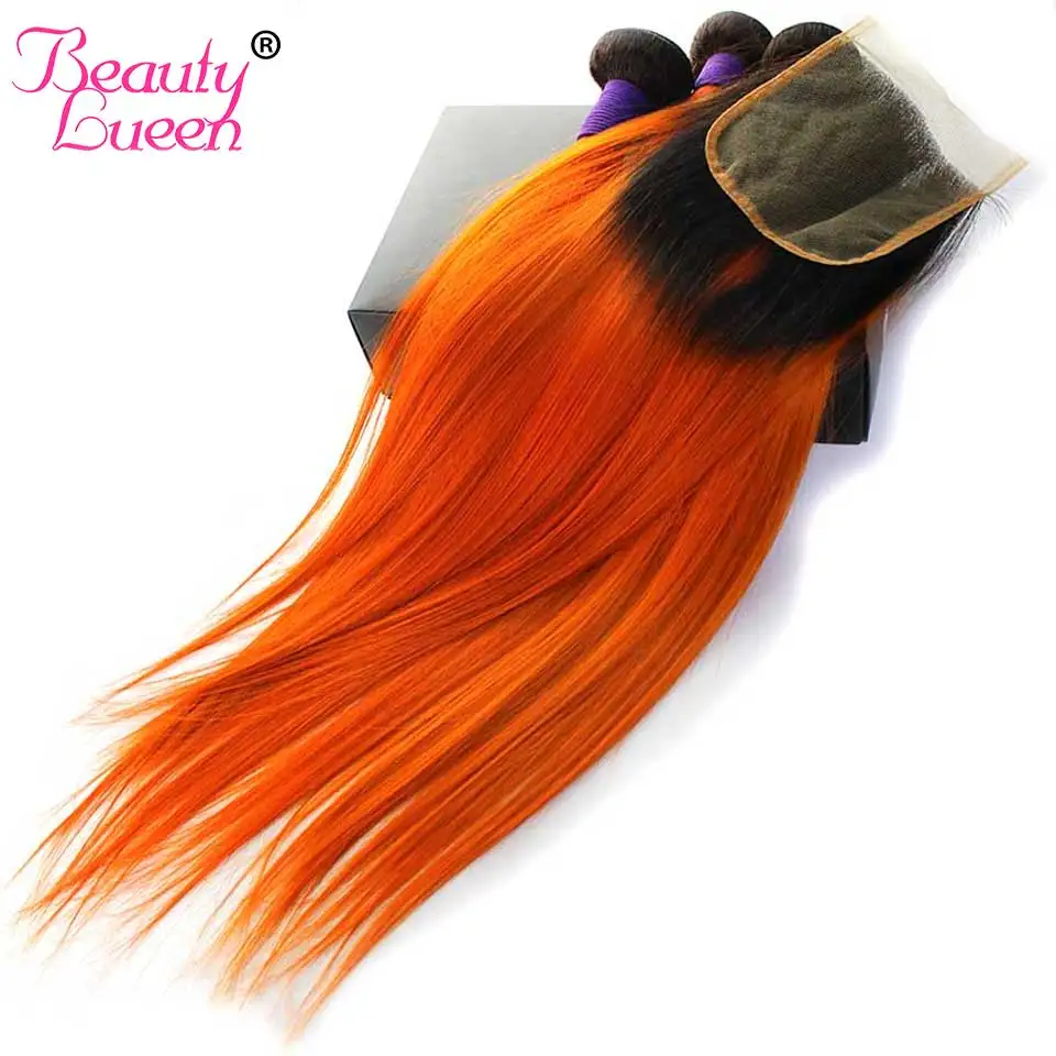 Ombre 1b Orange Bundle With Closure Two Tone 350 Dark Roots Ombre