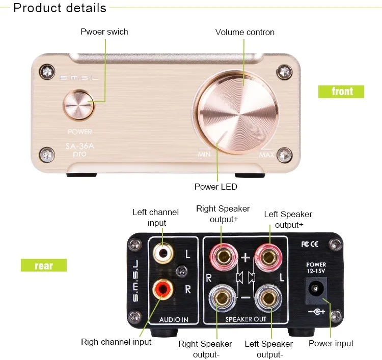SMSL SA-36A Pro усилитель аудио tda7492pe чип класса d усилитель 2,1 мини усилитель мощности amplificador аудио